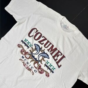 Vintage Cozumel Mexico Dolphin Graphic T-Shirt Mens Large White Cotton
